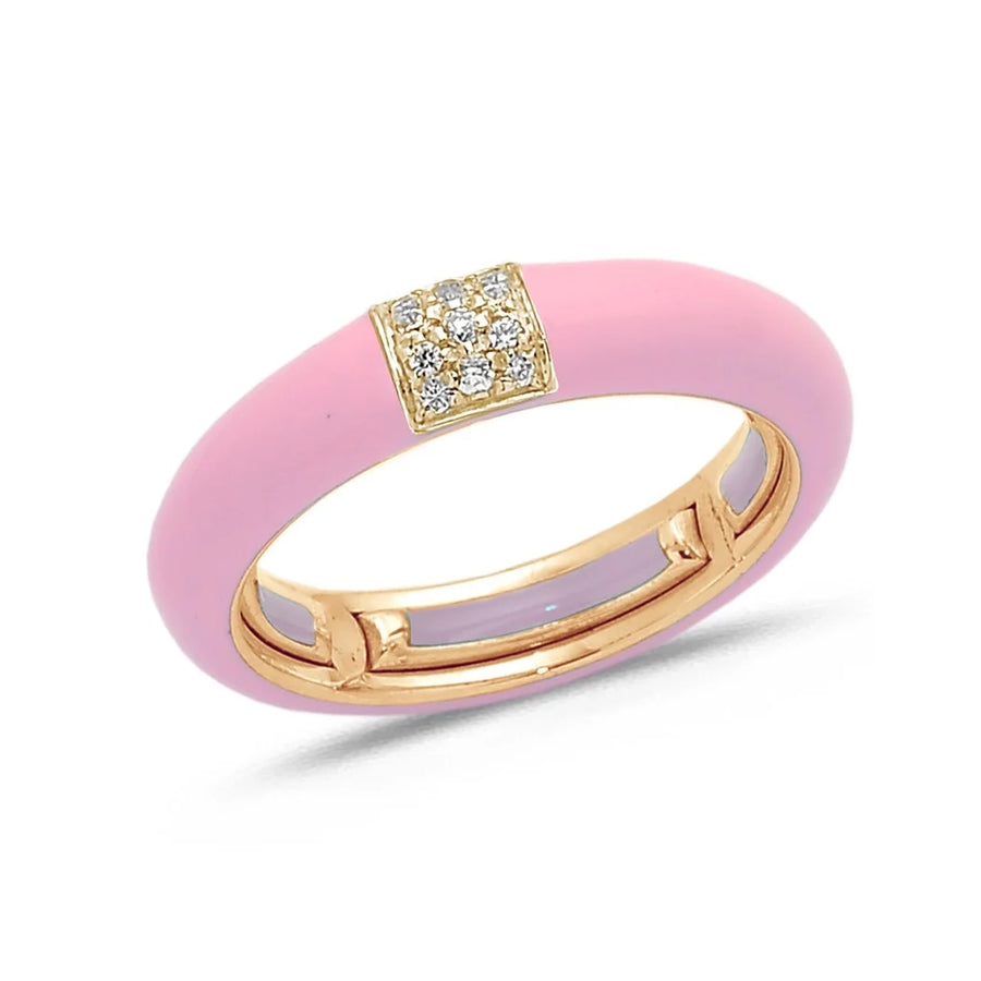 18K Gold Enamel and Square Pave Diamond Stretch Ring, 4.4 mm