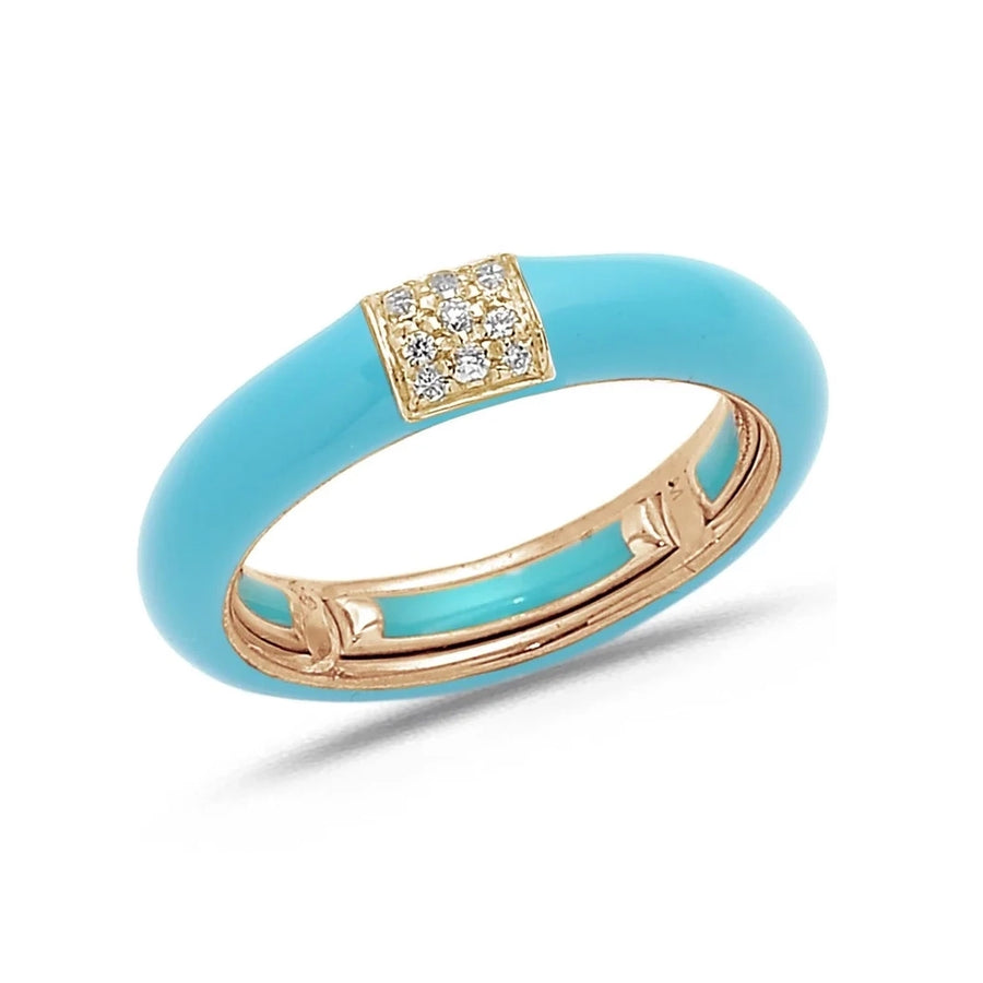 18K Gold Enamel and Square Pave Diamond Stretch Ring, 4.4 mm