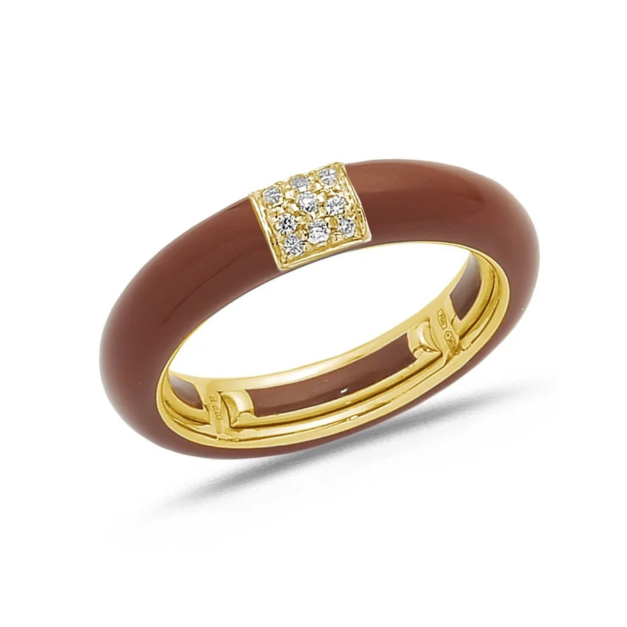 18K Gold Enamel and Square Pave Diamond Stretch Ring, 4.4 mm