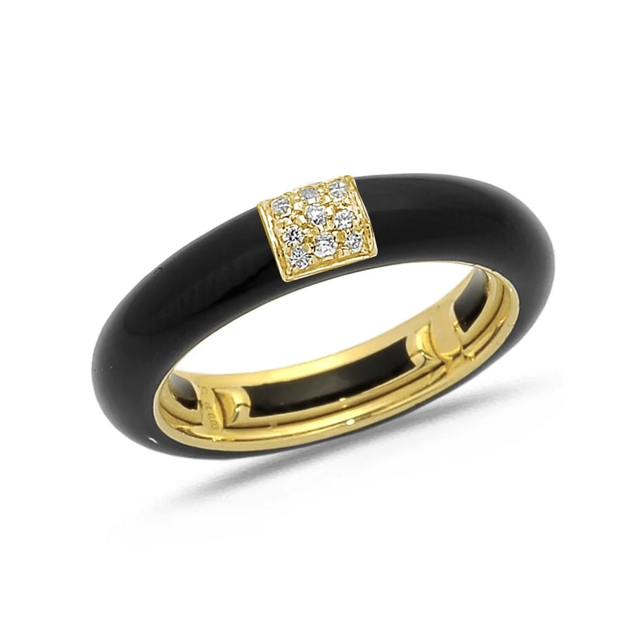 18K Gold Enamel and Square Pave Diamond Stretch Ring, 4.4 mm