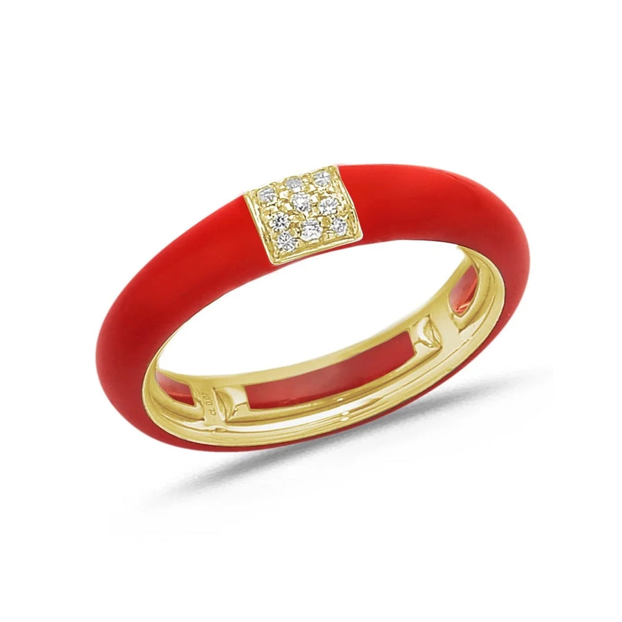 18K Gold Enamel and Square Pave Diamond Stretch Ring, 4.4 mm