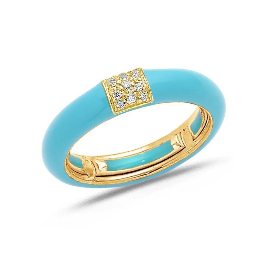 18K Gold Enamel and Square Pave Diamond Stretch Ring, 4.4 mm