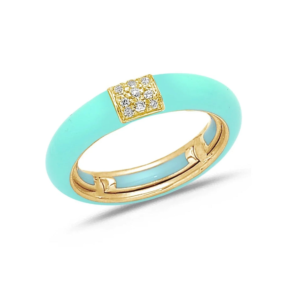 18K Gold Enamel and Square Pave Diamond Stretch Ring, 4.4 mm