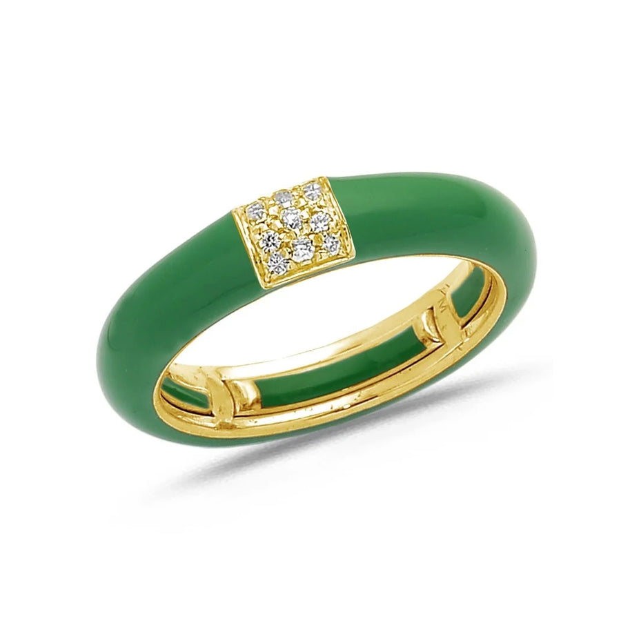 18K Gold Enamel and Square Pave Diamond Stretch Ring, 4.4 mm