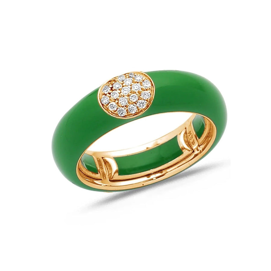 18K Gold Enamel and Round Pave Diamond Stretch Ring, 6.10 mm