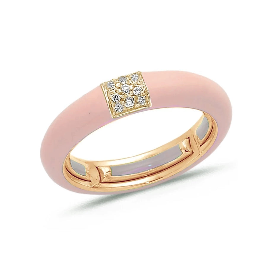 18K Gold Enamel and Square Pave Diamond Stretch Ring, 4.4 mm