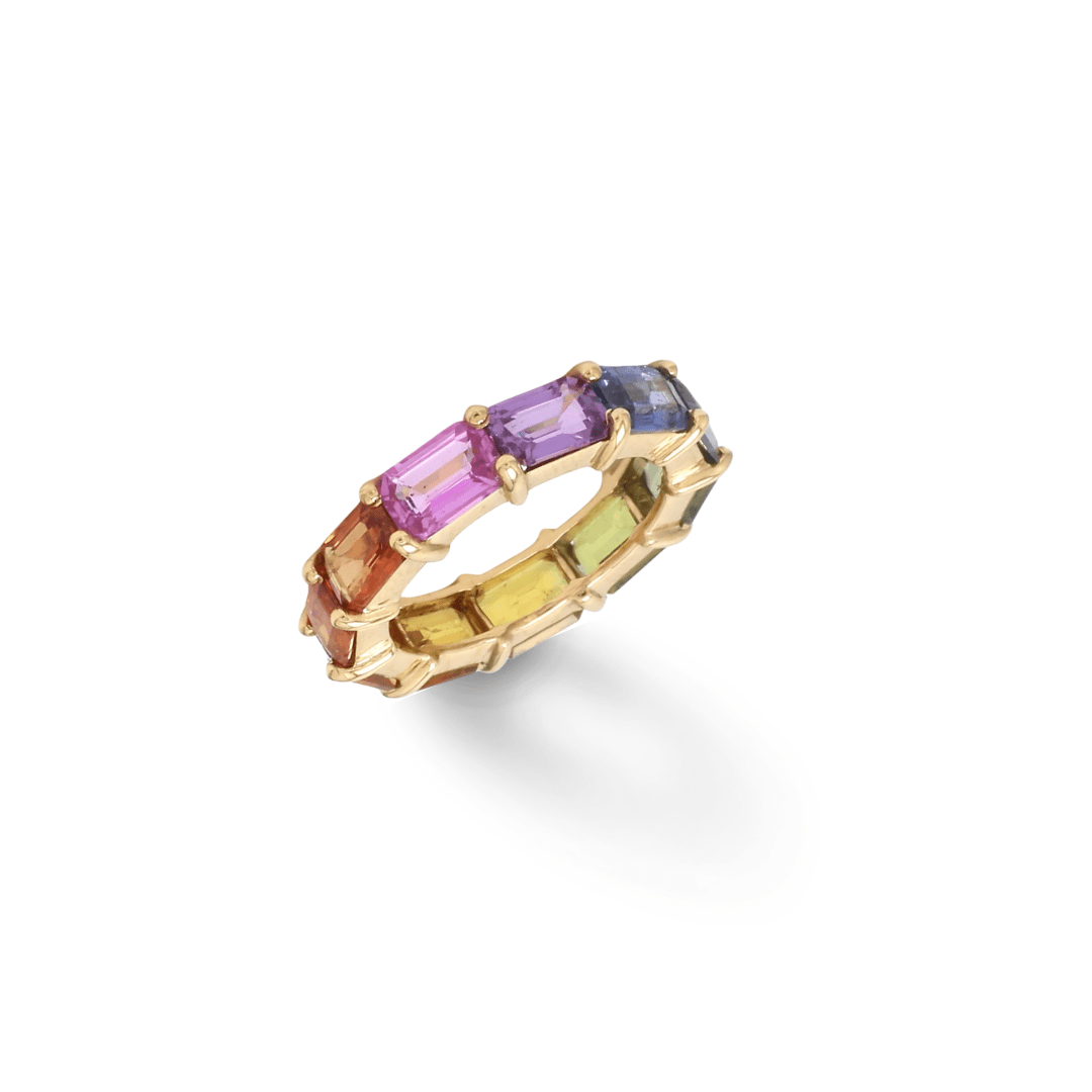 Rings 14K & 18K Gold East West Rainbow Sapphire Eternity Ring