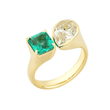 Rings 14K & 18K Gold Emerald and Pear Cut Diamond Ring, Lab Grown DIamond