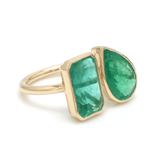 Rings 14K & 18K Gold Emerald Double Stone Bezel Ring, Emerald & Pear cuts