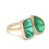 Rings 14K & 18K Gold Emerald Double Stone Bezel Ring, Emerald & Pear cuts