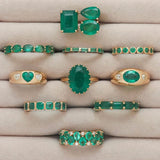 Rings 14K & 18K Gold Heart Emerald & Diamond Dome Ring