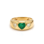 Rings 14K & 18K Gold Heart Emerald & Diamond Dome Ring