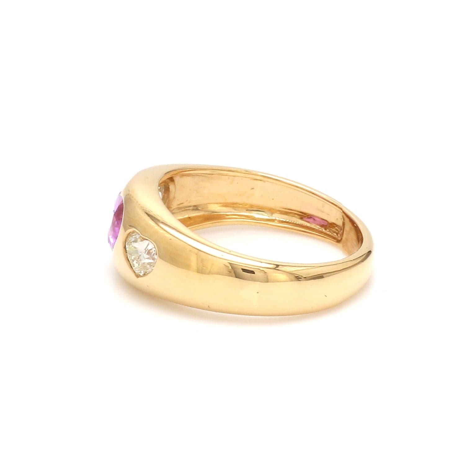 Rings 14K & 18K Gold Heart Pink Sapphire & Diamond Dome Ring