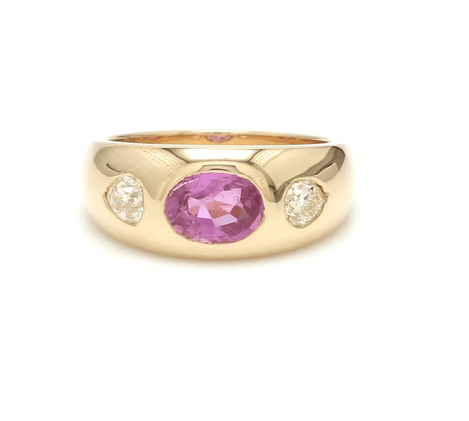 Rings 14K & 18K Gold Oval Pink Sapphire & Diamond Dome Ring