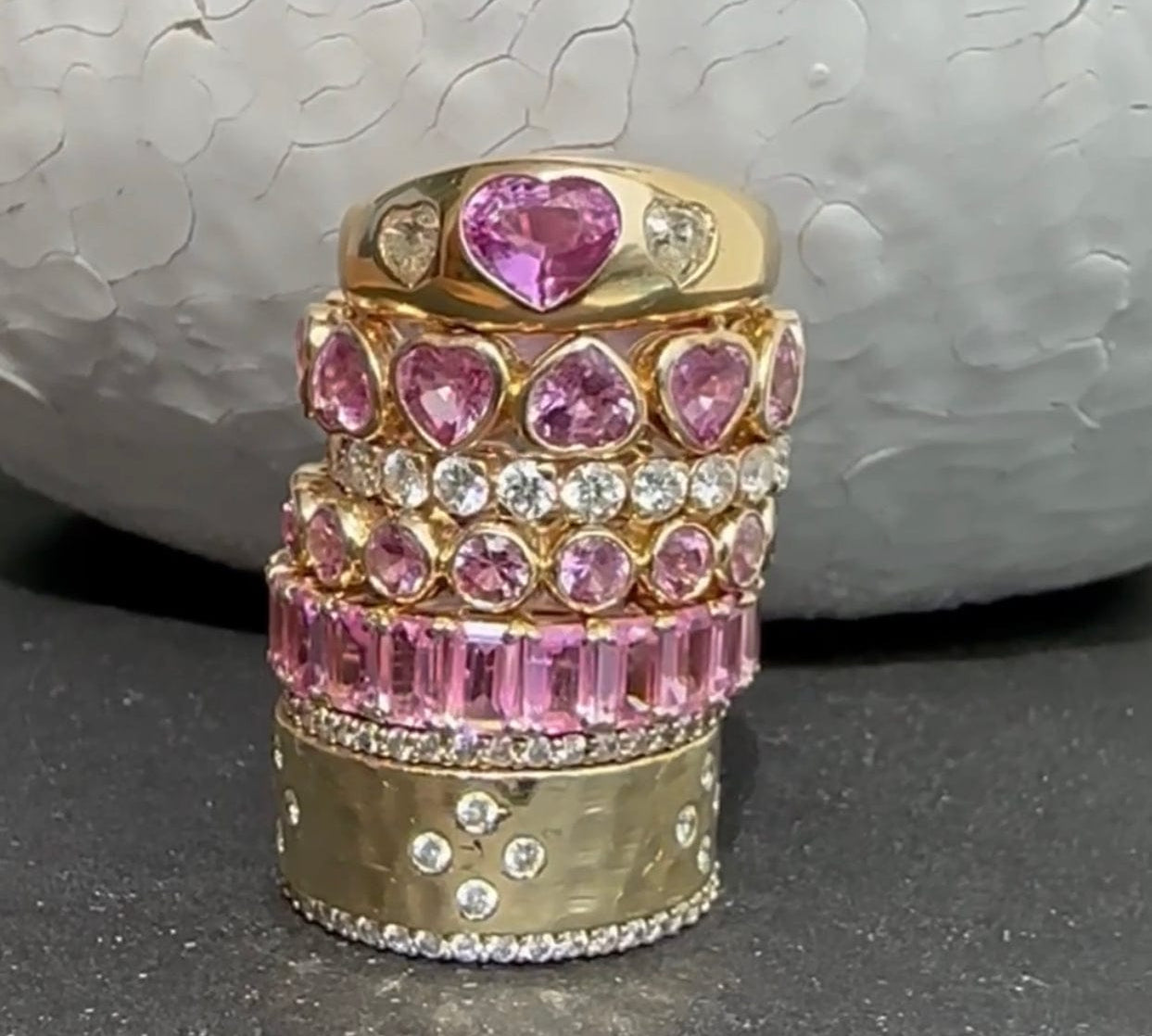 Rings 14K & 18K Gold Pink Sapphire Round Bezel Set Eternity Band