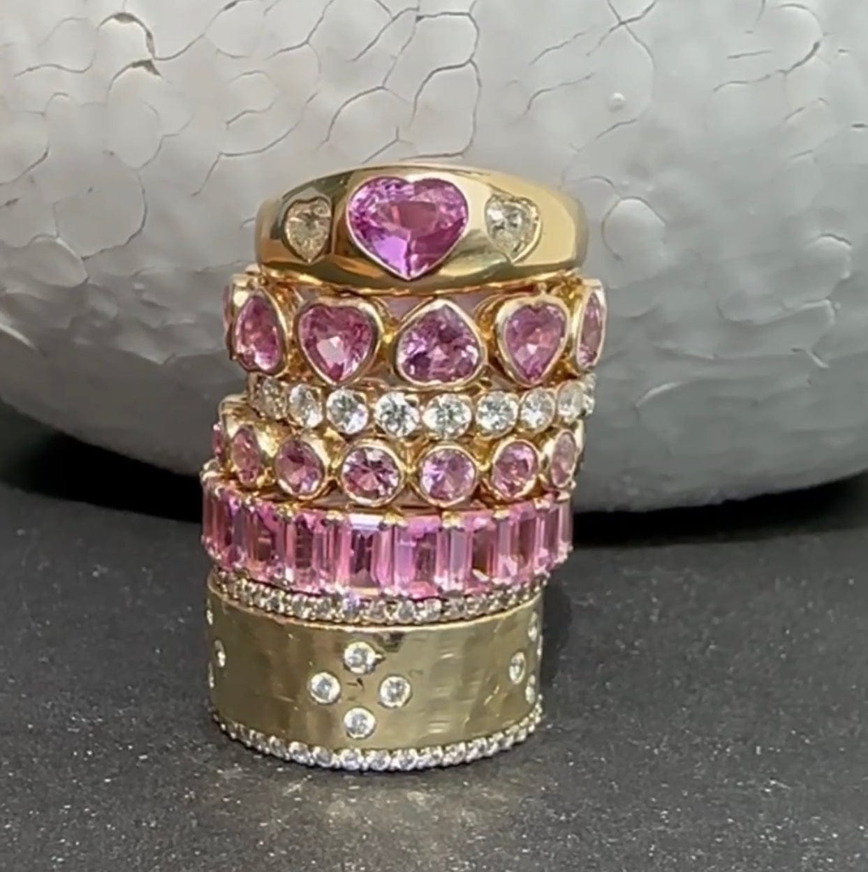 Rings 14K & 18K Gold Pink Sapphire Round Bezel Set Eternity Band