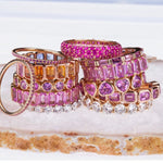 Rings 14K & 18K Gold Pink Sapphire Round Bezel Set Eternity Band