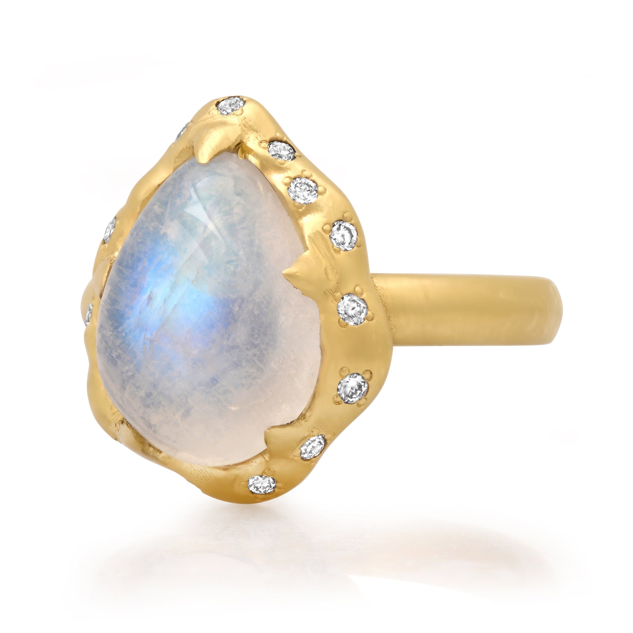 Rings 14K & 18K Pear Moonstone and Diamond Ring