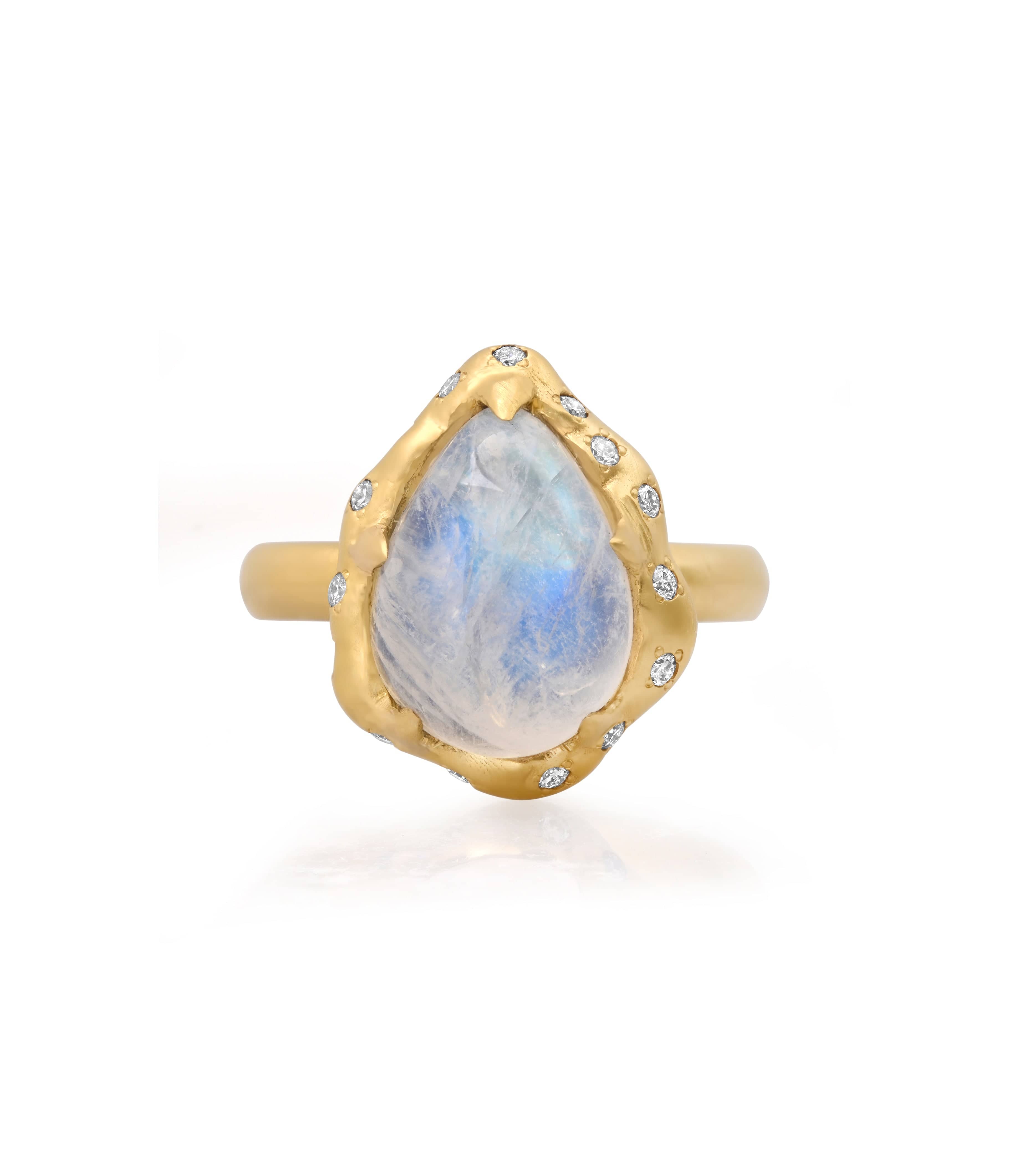 Rings 14K & 18K Pear Moonstone and Diamond Ring