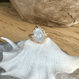 Rings 14K & 18K Pear Moonstone and Diamond Ring