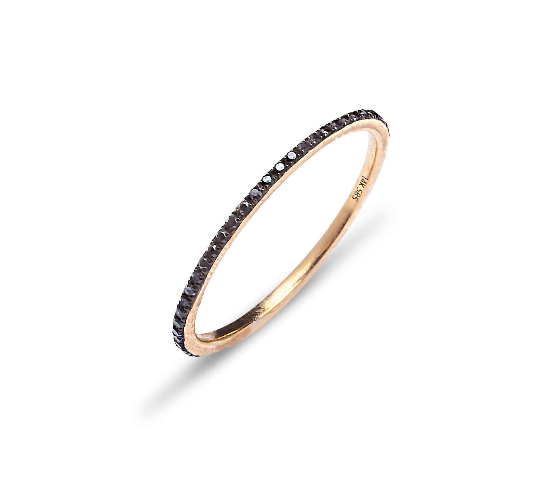 Rings 14K Gold and Black Diamond Eternity Stacking Rings