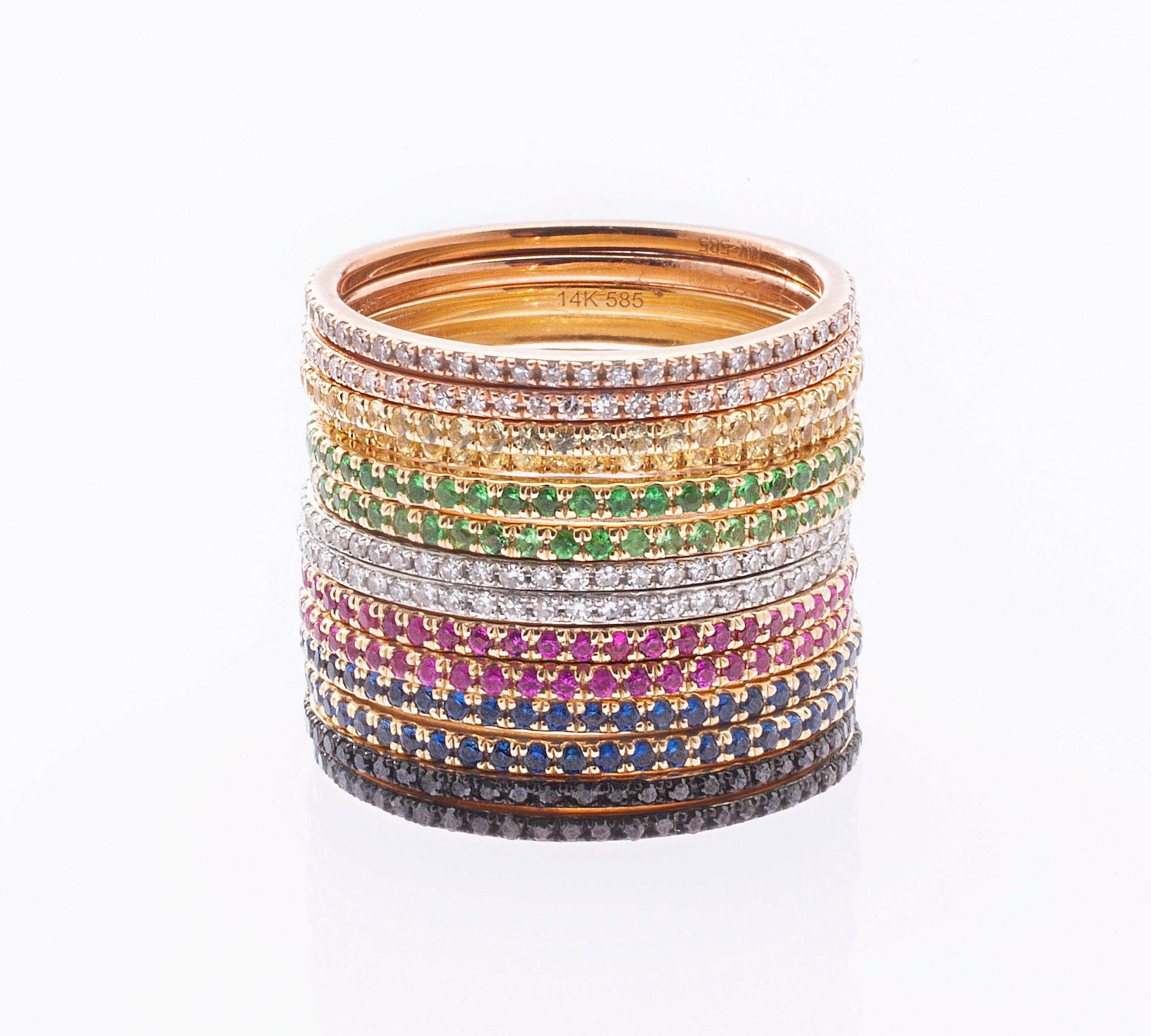 Rings 14K Gold and Pink Sapphire Eternity Stacking Rings