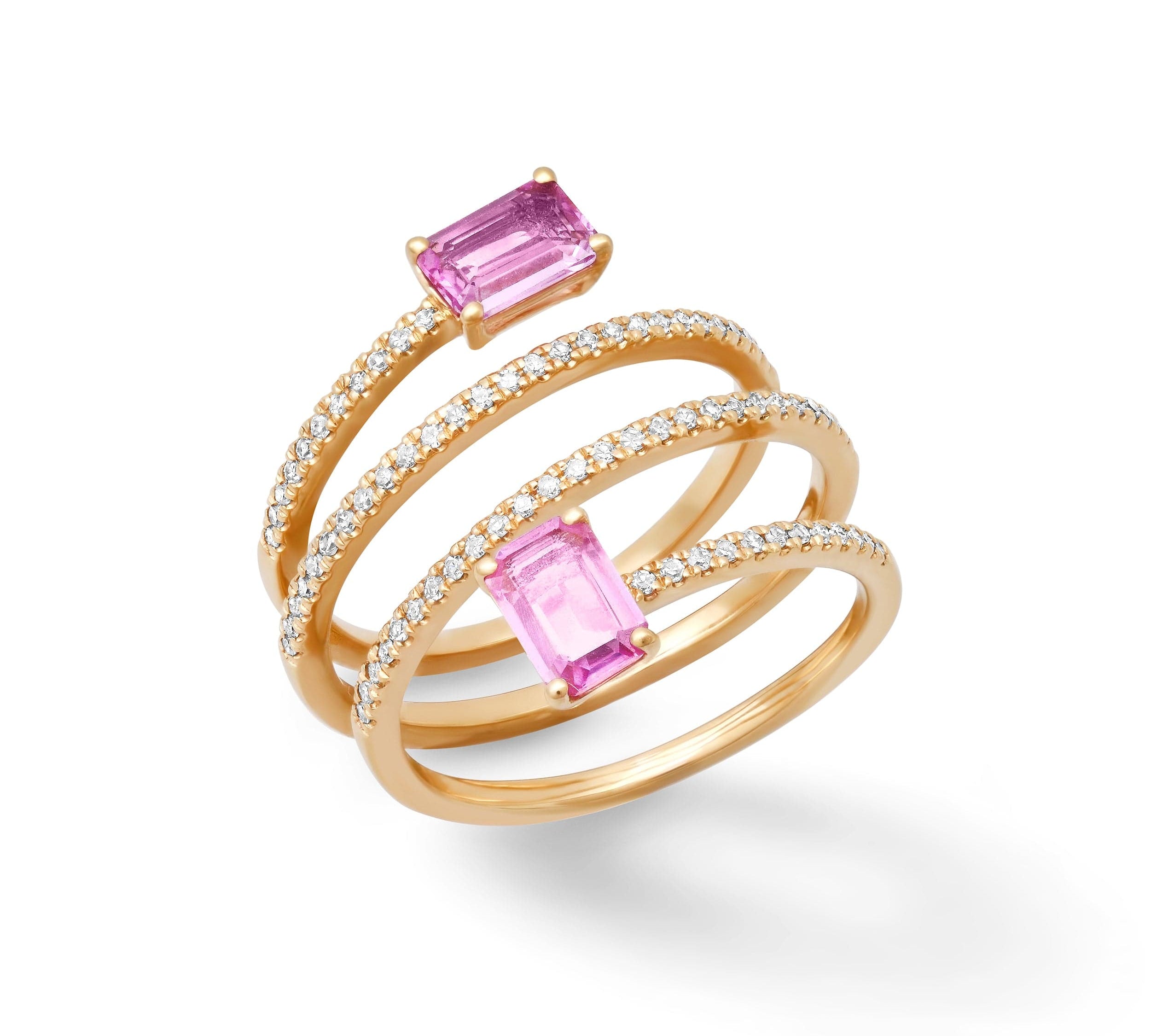 Rings 14K Gold Pink Sapphire and Diamond Wrap Around RIng