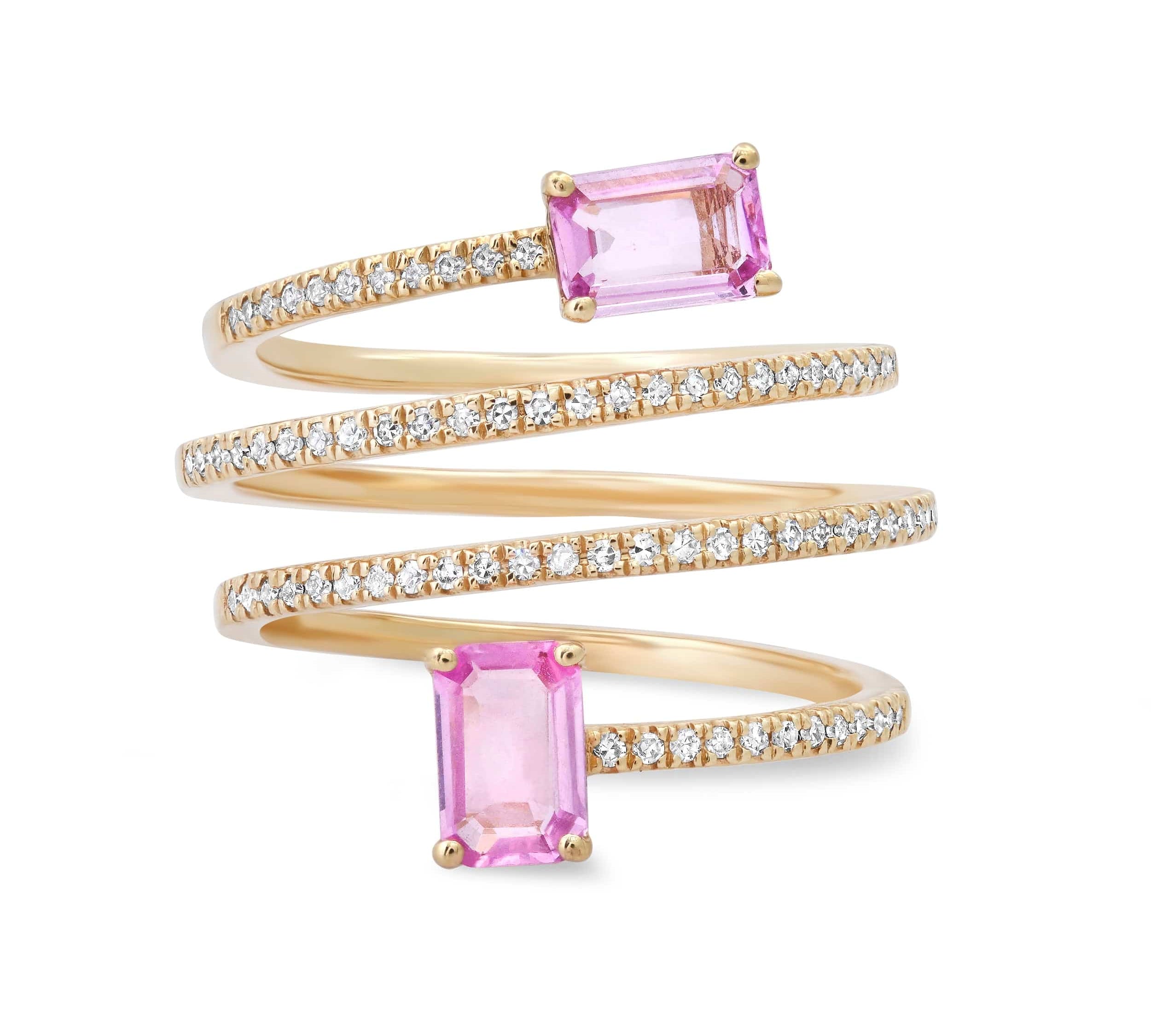 Rings 14K Gold Pink Sapphire and Diamond Wrap Around RIng