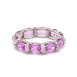 Rings 14K or 18K Gold Oval East West Pink Sapphire and Pave 360 Diamond Eternity Band