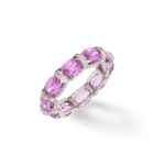 Rings 14K or 18K Gold Oval East West Pink Sapphire and Pave 360 Diamond Eternity Band