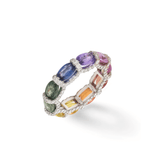 Rings 14K or 18K Gold Oval East West Rainbow Sapphire and Pave 360 Diamond Eternity Band