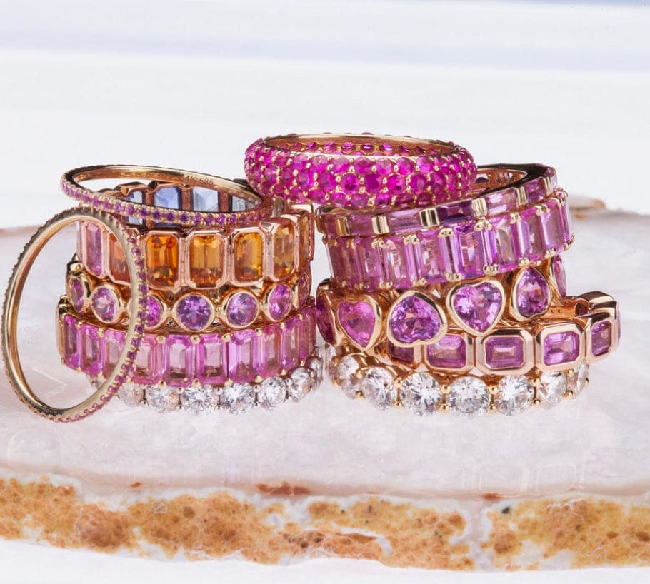 Rings 14K or 18K Gold Pave Pink Sapphire Eternity Band