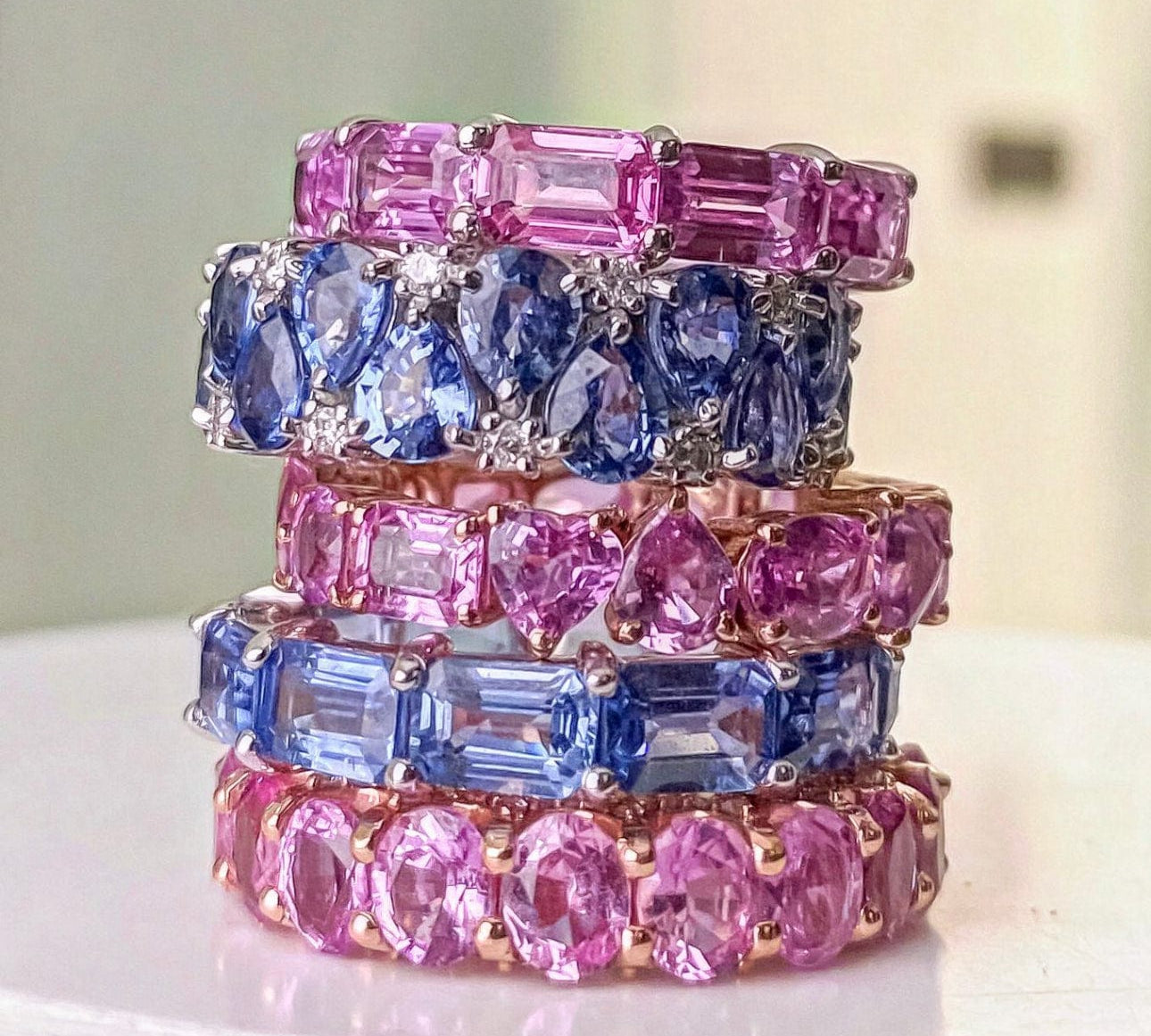 Rings 14K or 18K Gold Pink Sapphire Multi-shape Eternity Band