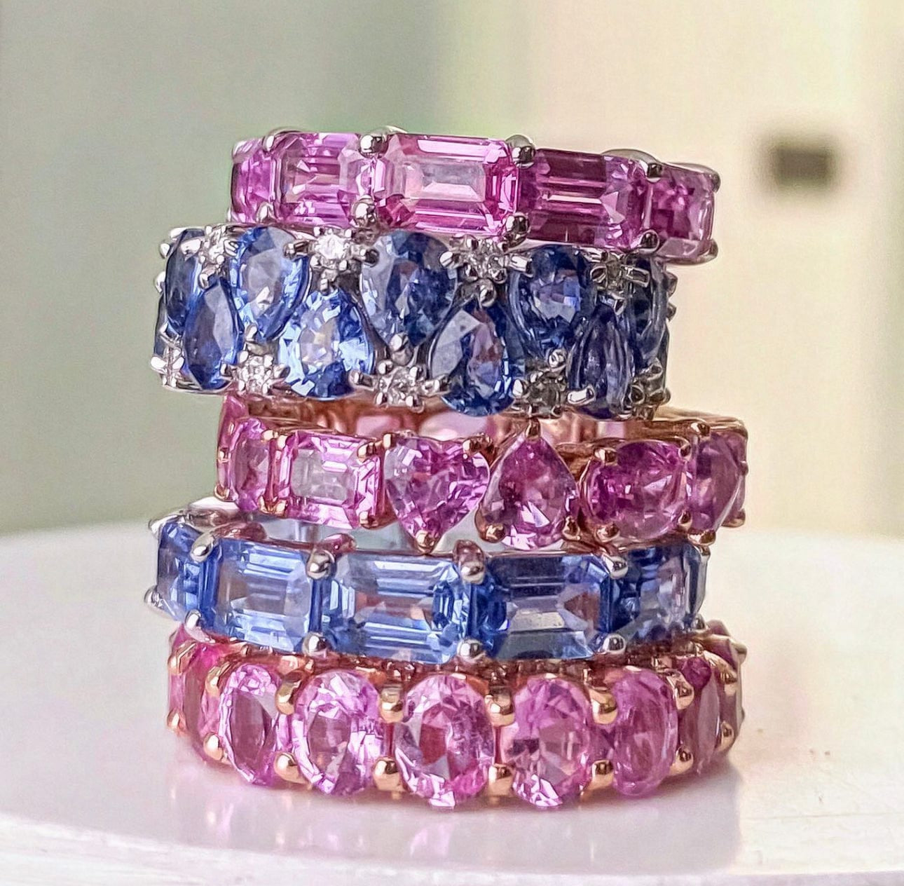 Rings 14K or 18K Gold Pink Sapphire Multi-shape Eternity Band