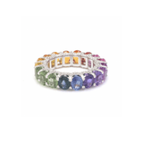 Rings 14K or 18K Gold Rainbow Sapphire and Pave Diamond Eternity Band