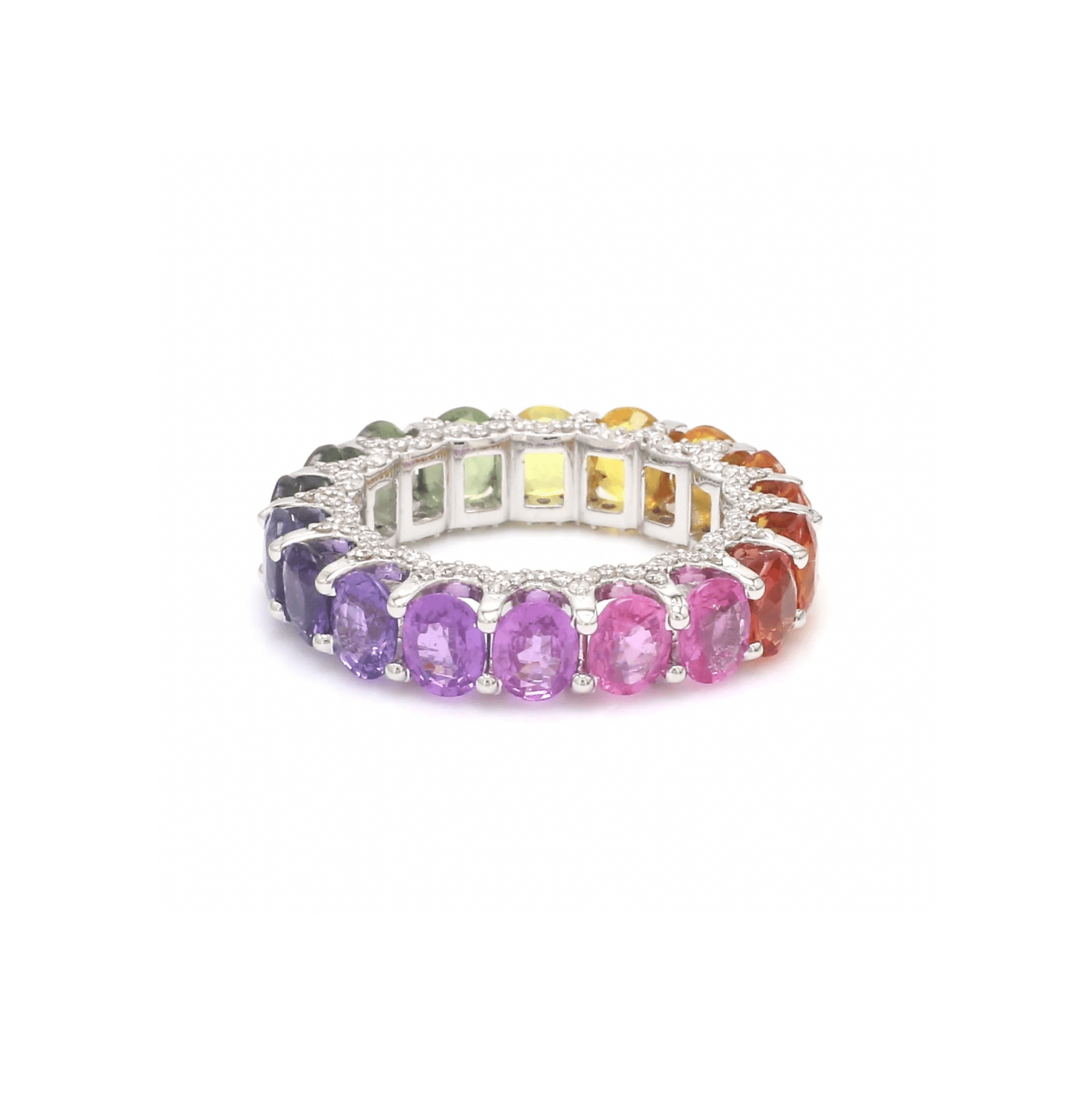 Rings 14K or 18K Gold Rainbow Sapphire and Pave Diamond Eternity Band