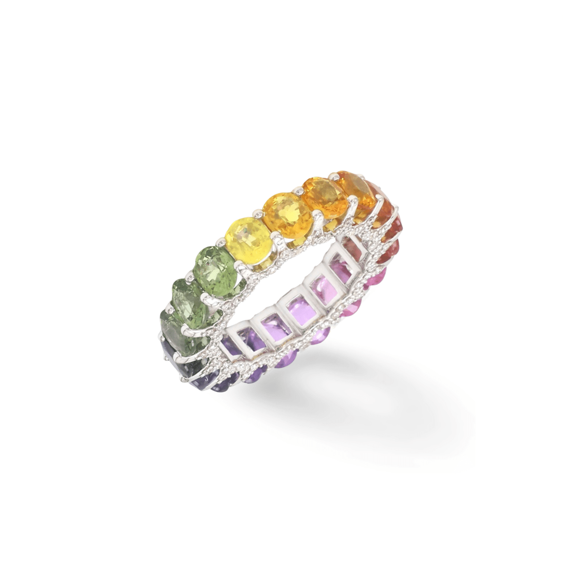 Rings 14K or 18K Gold Rainbow Sapphire and Pave Diamond Eternity Band