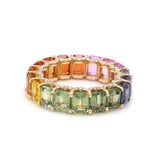 Rings 14K or 18K Gold Rainbow Sapphire and Pave Diamond Eternity Band