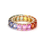 Rings 14K or 18K Gold Rainbow Sapphire and Pave Diamond Eternity Band