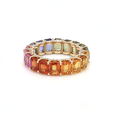 Rings 14K or 18K Gold Rainbow Sapphire and Pave Diamond Eternity Band