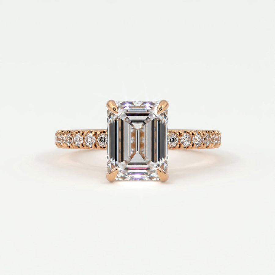 Rings 14K Rose Gold / 10.5 Emerald Cut Pave Diamond Single Row, Hidden Halo