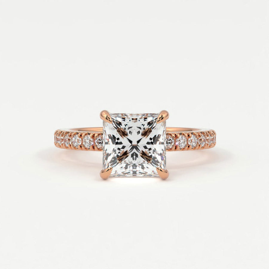 Rings 14K Rose Gold / 10.5 Princess Cut Pave Diamond Single Row, Hidden Halo