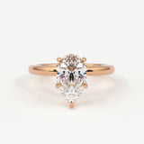 Rings 14K Rose Gold / 7.5 Pear Shape Pave Diamond Hidden Halo, Gold Band