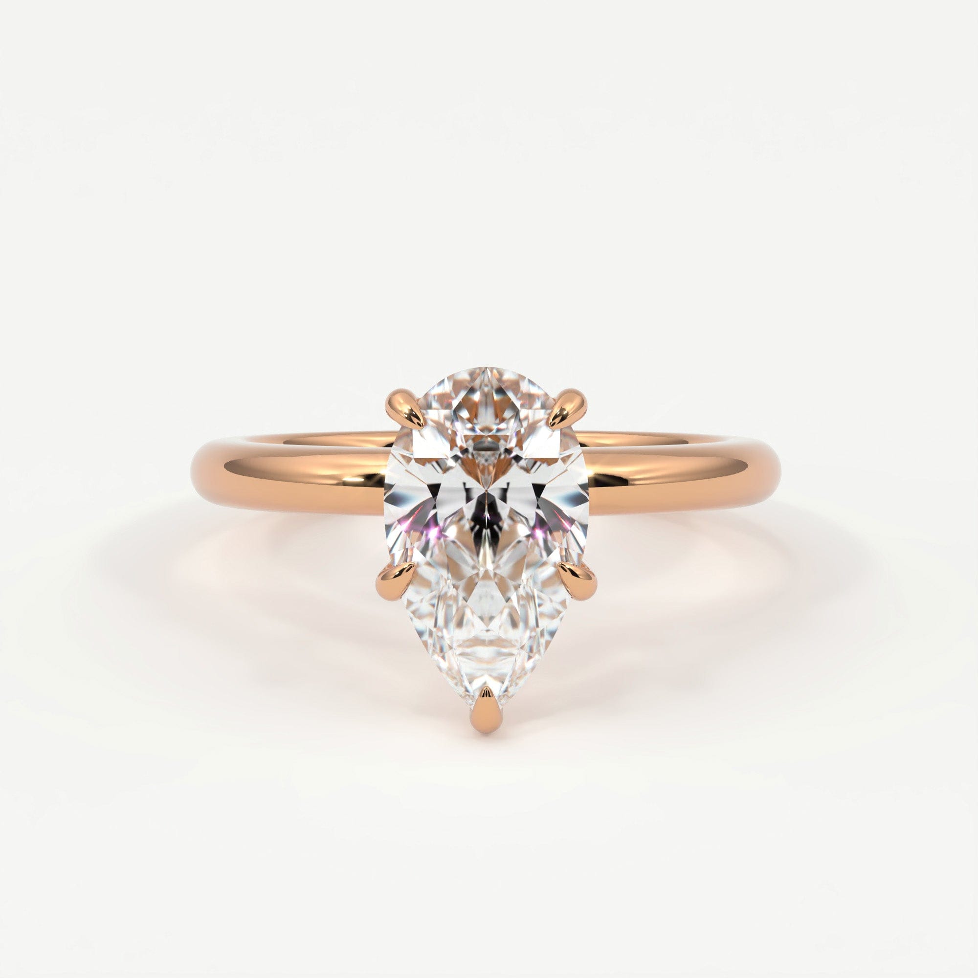 Rings 14K Rose Gold / 7.5 Pear Shape Pave Diamond Hidden Halo, Gold Band