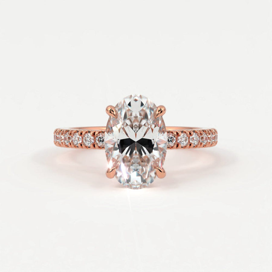 Rings 14K Rose Gold / 7 Oval Cut Diamond Pave Band, Hidden Halo