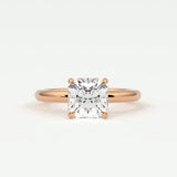 Rings 14K Rose Gold / 7 Square Radiant Cut Pave Diamond Hidden Halo, Gold Band