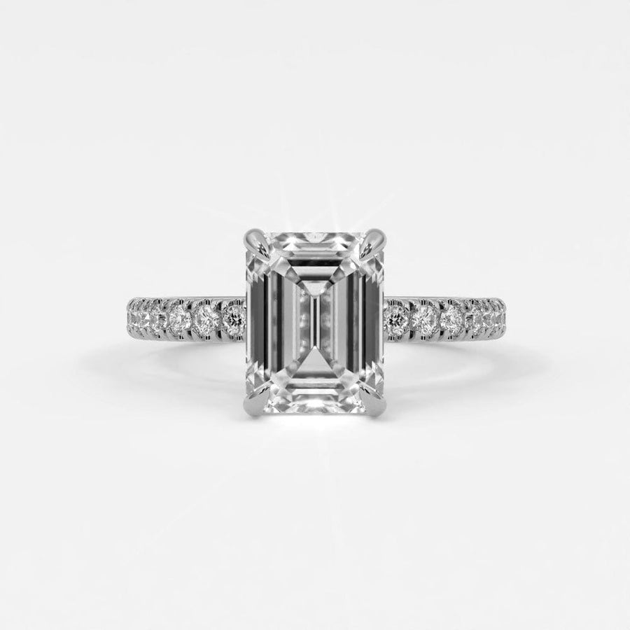 Rings 14K White Gold / 10.5 Emerald Cut Pave Diamond Single Row, Hidden Halo