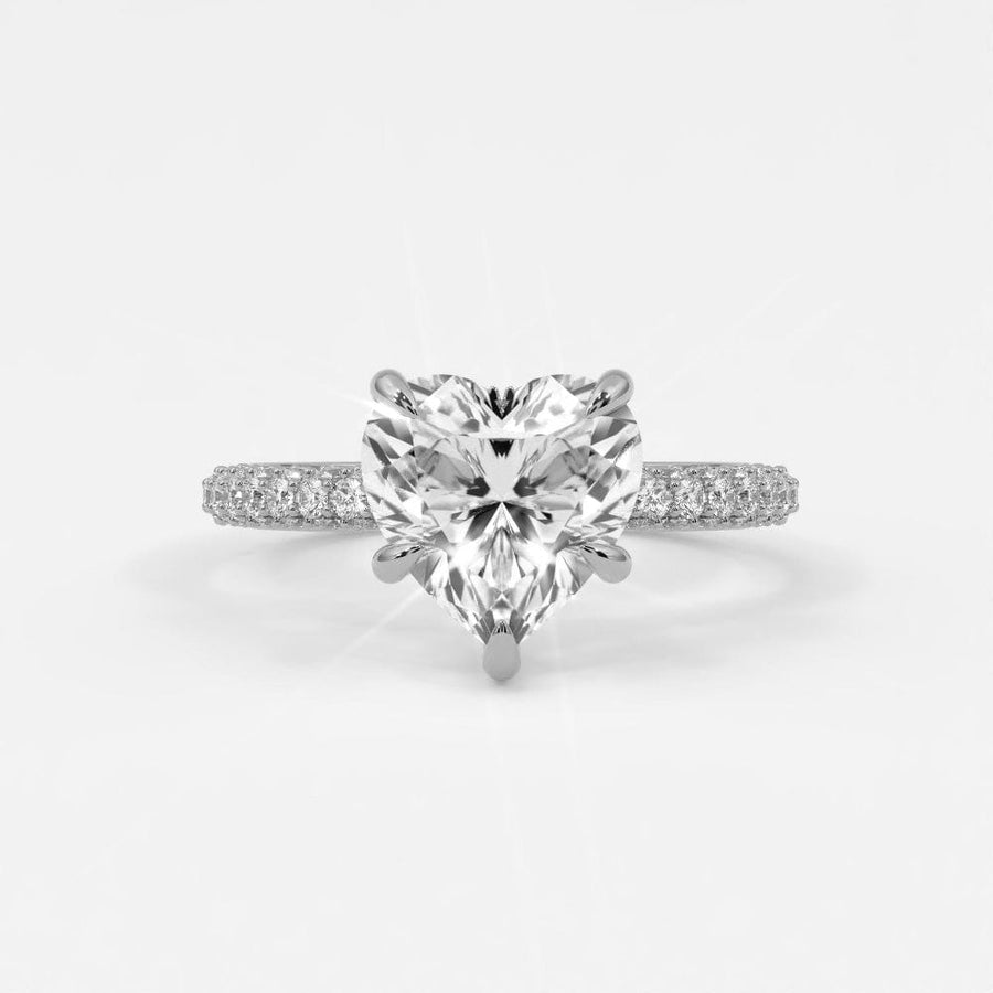 Rings 14K White Gold / 10.5 Heart Shape Pave Diamond Single Row, Hidden Halo