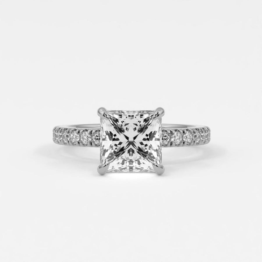 Rings 14K White Gold / 10.5 Princess Cut Pave Diamond Single Row, Hidden Halo