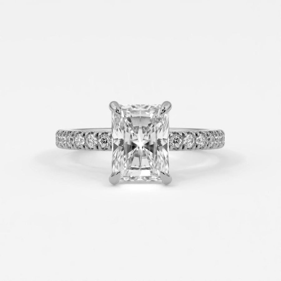 Rings 14K White Gold / 10.5 Radiant Cut Pave Diamond Single Row, Hidden Halo